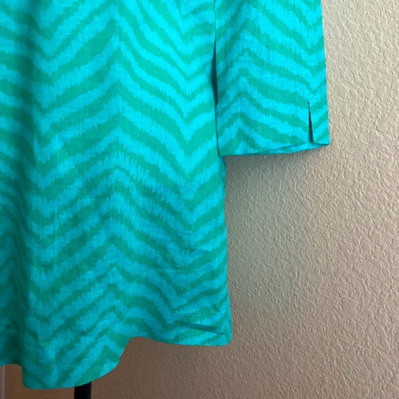 LILLY PULITZER GREEN AND BLUE CHEVRON LINEN LONG SLEEVE TUNIC COVERUP TOP - Picture 5 of 8